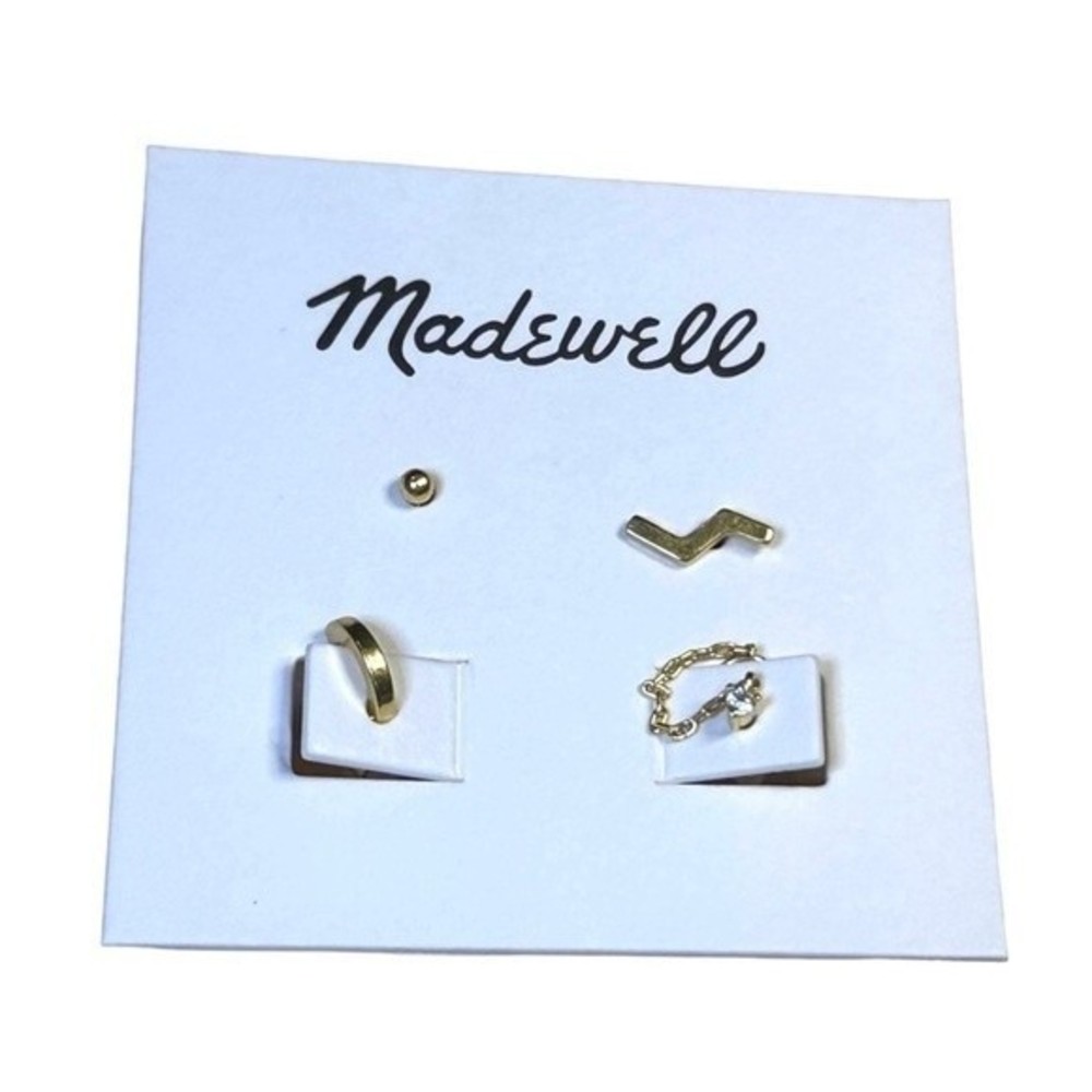 Madewell Zigzag Set of Unique 4 Gold-Plated Brass Cubic Zirconia Earrings NWT - Picture 4 of 10